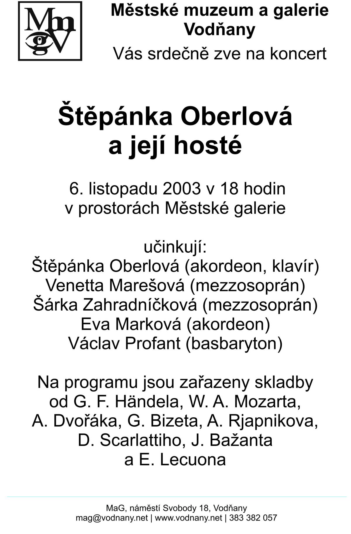 Plakát - Koncert Štěpánky Oberlové